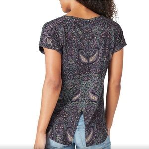 Lucky Brand Red Paisley Split Back Tunic Top 1X Boho Hippie Coastal Beach Preppy